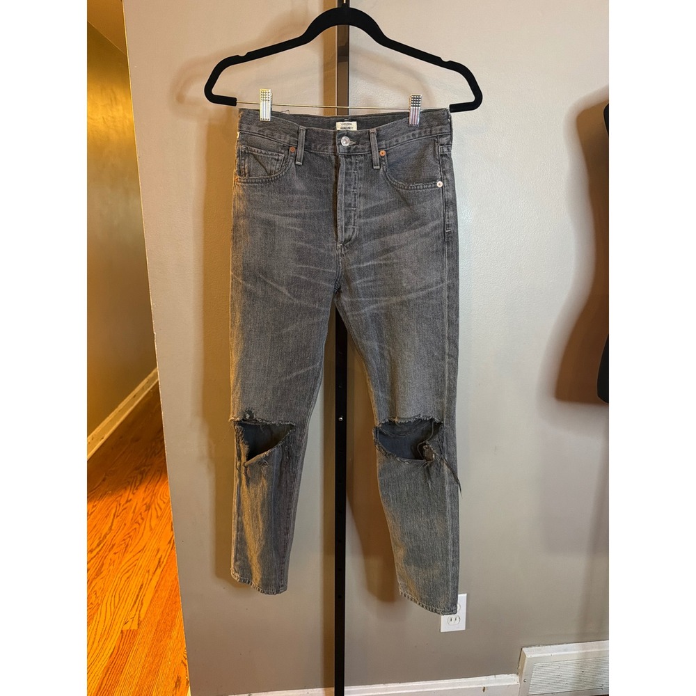 Citizens of Humanity Grey Distressed Blown Out Knee Straight Leg Jeans Size 25